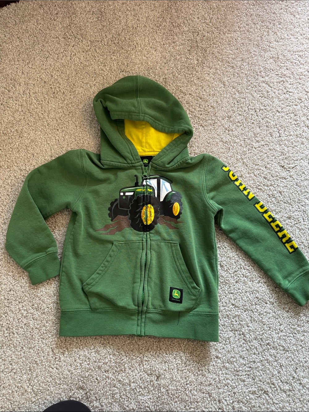 John Deere Green & Yellow Kids Tractor Zip Hoodie